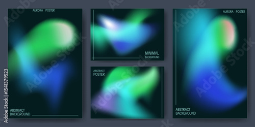 Vibrant aurora gradient backgrounds with neon frame borders - blue, green and purple color blend templates for modern digital design, futuristic presentations and glowing abstract wallpaper layouts.