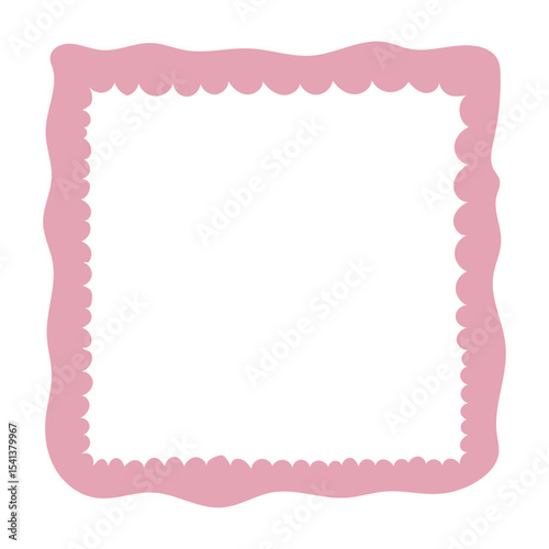 A single hand-drawn square frame with scalloped wavy edges. Bold orange decorative border in doodle style. Ideal for scrapbooking, invitations, greeting cards, photo albums, and creative designs.