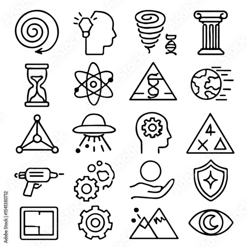 Black silhouette vector icon set for travel, food, and holiday design