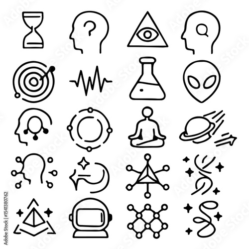 Black vector set of social network icons, a collection of travel and beach silhouettes