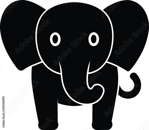 Baby Elephant Cartoon Character Illustration | Black and White Silhouette