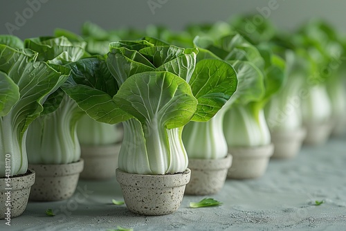a choy leaf in the small pots