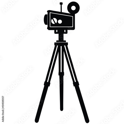Vintage Film Camera on Tripod Retro Movie Making Equipment Illustration