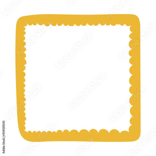A single hand-drawn square frame with scalloped wavy edges. Bold orange decorative border in doodle style. Ideal for scrapbooking, invitations, greeting cards, photo albums, and creative designs.