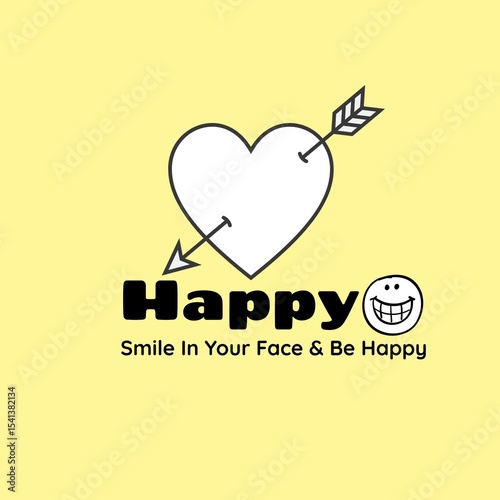 Typography design with the word 'Happy', heart and smile icons - For t-shirts, posters, and digital use - 4 colors.