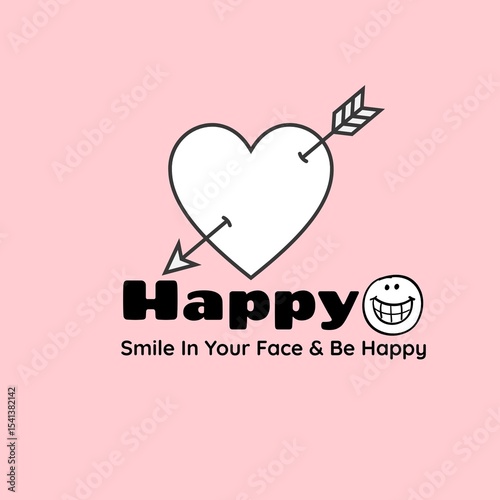 Typography design with the word 'Happy', heart and smile icons - For t-shirts, posters, and digital use - 4 colors.