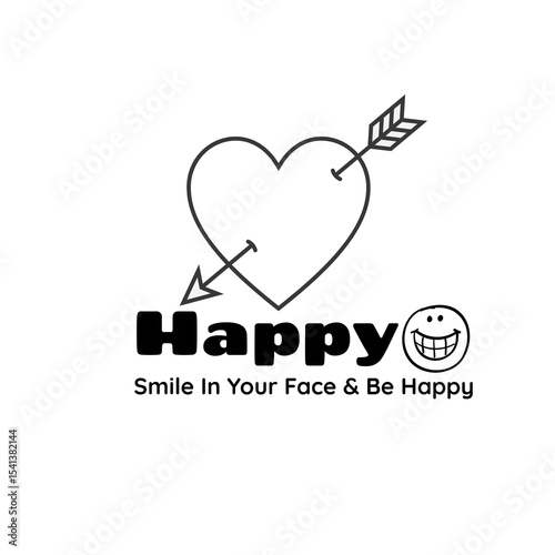 Typography design with the word 'Happy', heart and smile icons - For t-shirts, posters, and digital use - 4 colors.