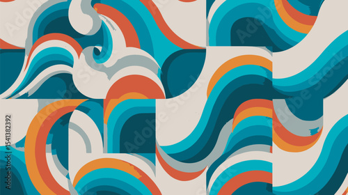 Retro waves cascade abstractly across geometric pattern backdrop design