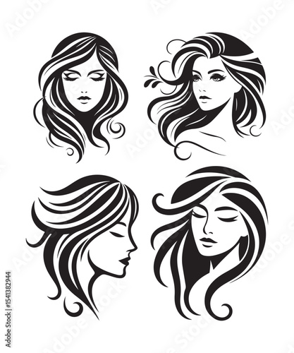 Beauty woman Face and hair style logo vector, woman Face vector illustration.
