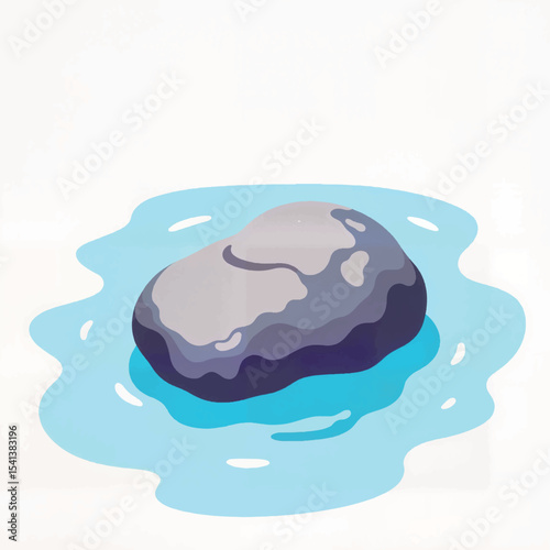 Lone rock atop calming water, serene isolation