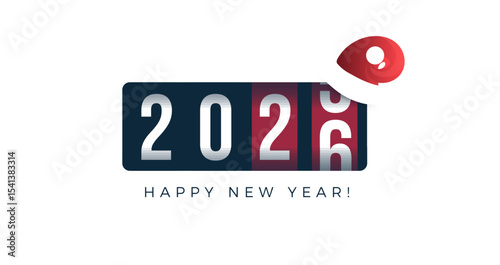 Flip Countdown Display Showing 2026 for Happy New Year Celebration, Modern Timer Design for Event Promo, Holiday Greeting, Festive Marketing. Vector Illustration.