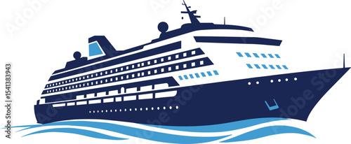 Luxury cruise ship vector illustration on ocean waves, travel vacation concept, maritime tourism graphic, modern passenger liner, nautical clipart design