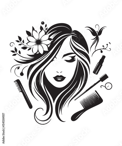 Beauty woman Face and hair style logo vector, woman Face vector illustration.