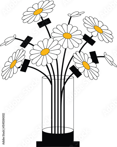 White Daisies Yellow Centers Black Vase Minimalist App Icon