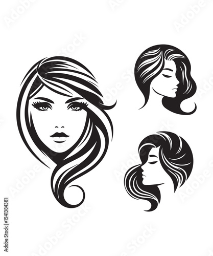 Beauty woman Face and hair style logo vector, woman Face vector illustration.
