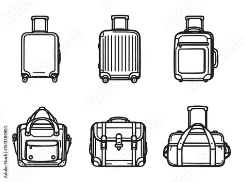 set of 6 psc different type of Suitcase clear vision simple dark black line art on white (4).eps