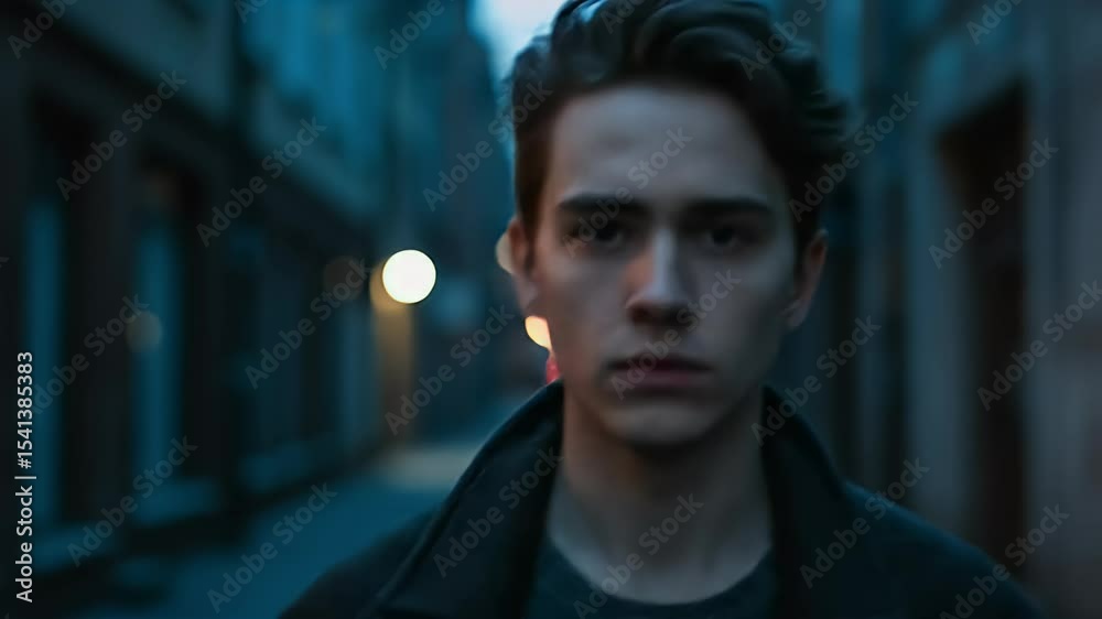 Urban Portrait: Young Man in City Alley at Dusk Urban Portrait: Young Man in City Alley at Dusk
