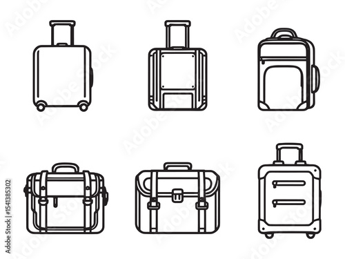 set of 6 psc different type of Suitcase clear vision simple dark black line art on white (3).eps