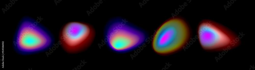 Vibrant gradient circle set with soft aura effects on dark bg - colorful glowing orbs in pink, blue, purple, red and green hues for modern digital design, web interface or abstract art projects.