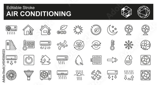 Air Conditioning Icons Editable Stroke Vector Graphics for HVAC Systems