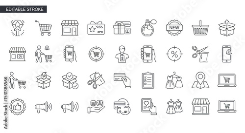 E-commerce Line Icons Shopping Cart, Store, Online Retail, and More