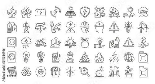 Renewable Energy Icons A Comprehensive Set of Line Art Graphics for Sustainable Energy Solutions