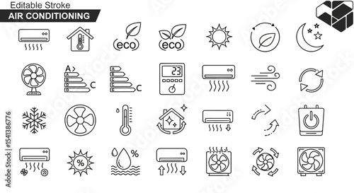 Air Conditioning Icons Editable Stroke Vector Graphics