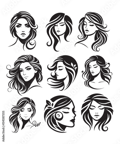 Beauty woman Face and hair style logo vector, woman Face vector illustration.