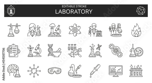 Editable Stroke Line Icons Science Lab, Chemistry, Research, Experiment, Biotechnology