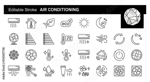 Air Conditioning System Icons Editable Stroke Vector Graphics