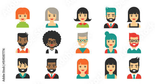 Diverse Vector Portraits: Collection of Smiling Flat-Design Avatar Illustrations