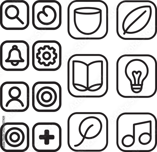 Black and White Minimalist App Icons Set Vector
