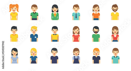 Flat Vector Illustrations of Diverse Smiling Cartoon People