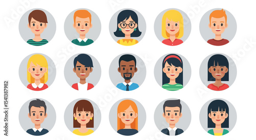 Flat Vector Illustrations of Diverse Smiling People Portraits