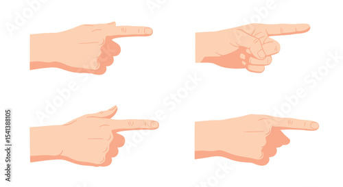 Four Vector Illustrations of Human Hands Pointing Rightward Direction.