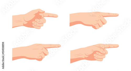Four Vector Illustrations of Human Hands Pointing to the Right