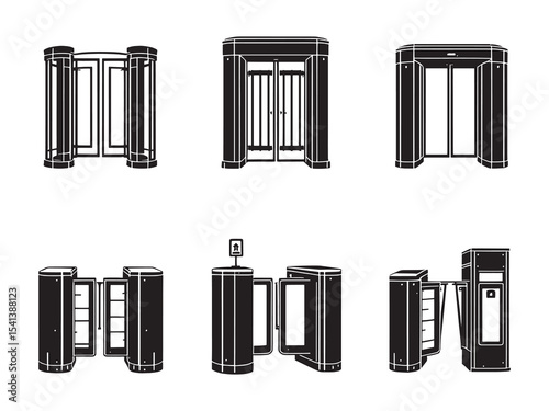 set of 6 psc different type of Turnstile clear vision simple dark black line art on white (2).eps
