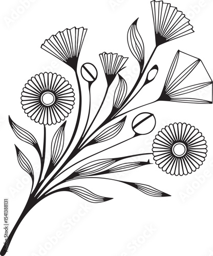 Black and White Minimalist Floral Vector Art Bouquet