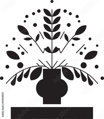 Black and White Minimalist Floral Vase Vector Art flowers