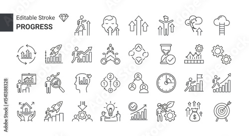 Progress Icons Editable Stroke Line Art Graphics for Business, Growth, and Success