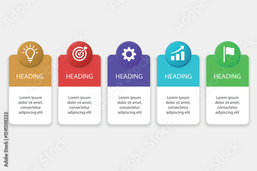 Colorful infographic blocks with business concept icons