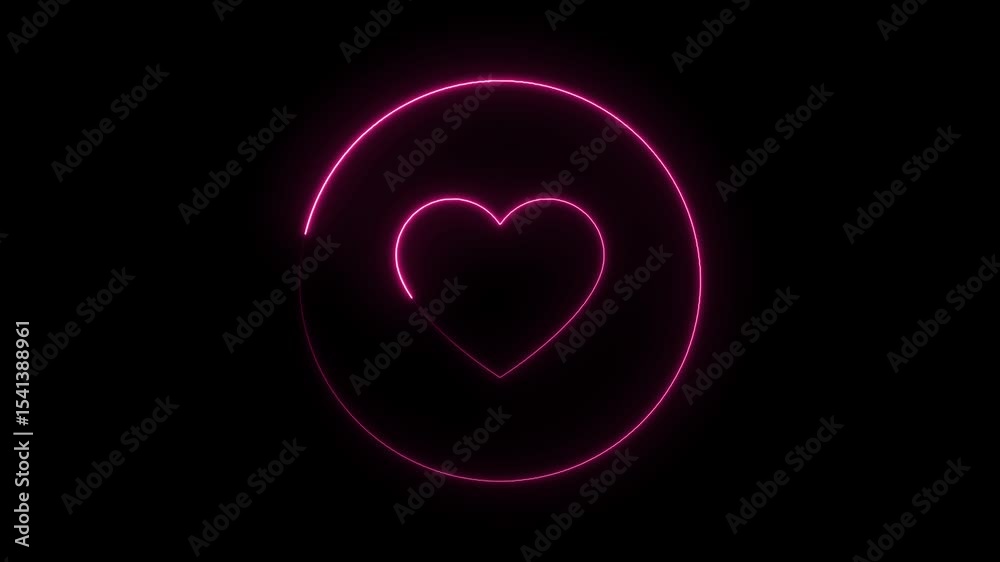 Neon heart beat animation on black background romantic element bright futuristic effect valentines day celebration