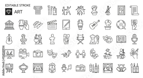 Editable Stroke Art Icons  A Comprehensive Collection of  Visual Arts and Entertainment Symbols