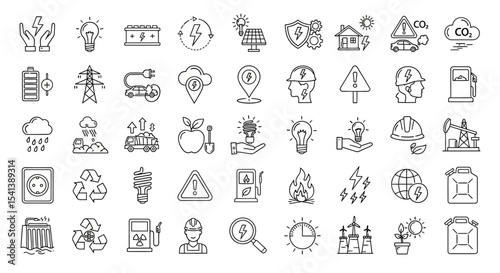 Sustainable Energy Icons Renewable Resources, Clean Power, and Eco-Friendly Solutions
