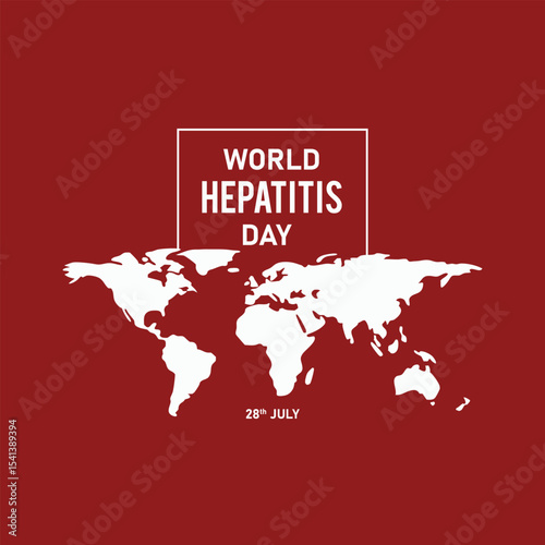 World hepatitis day awareness graphic with world map and date on red background