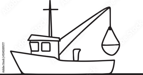 Continuous one line art illustration of fishing boat