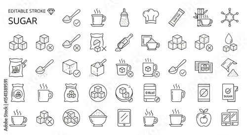 Sugar Icon Set Editable Stroke Line Art Graphics for Food, Drink, and Sweetener Designs