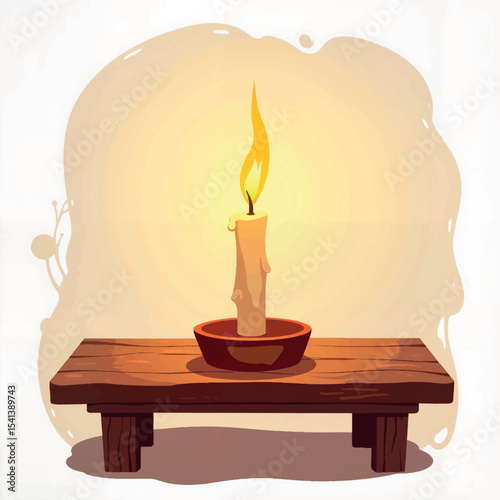 Candlelight flicker on wooden table, serene ambiance