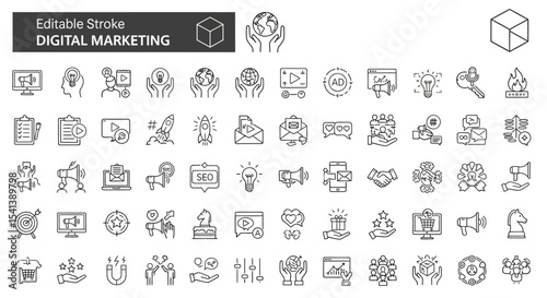 Editable Stroke Digital Marketing Icons A Comprehensive Set of Line Art Graphics