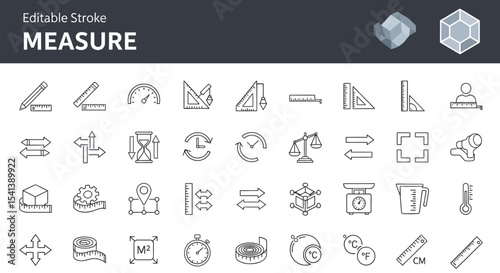 Editable Stroke Measurement Icons Precision Line Art for Design Projects